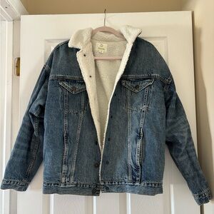 Aerie Blue Denim Jacket with White Sherpa Lining